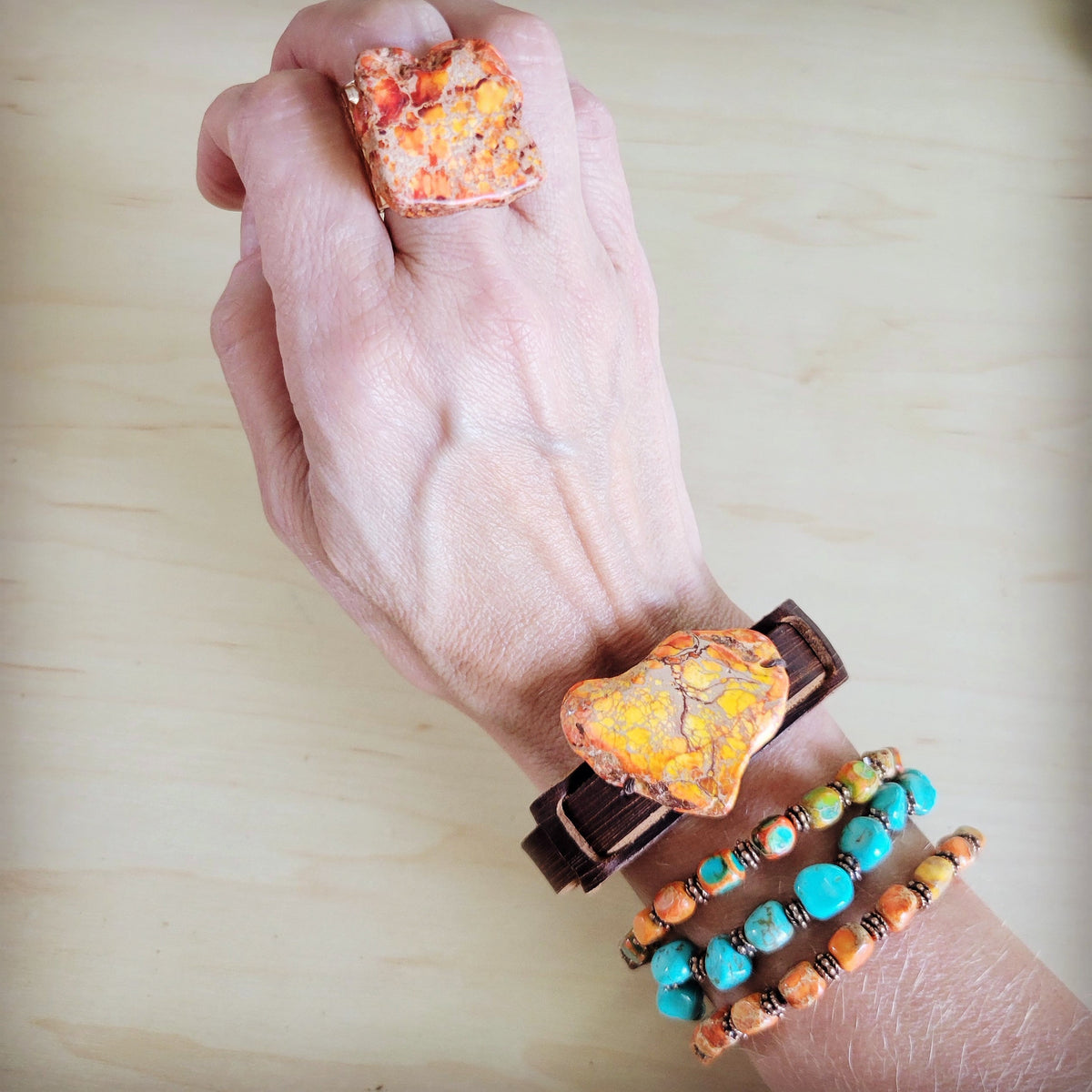 **Orange Regalite Western Boho Statement Ring 012ac