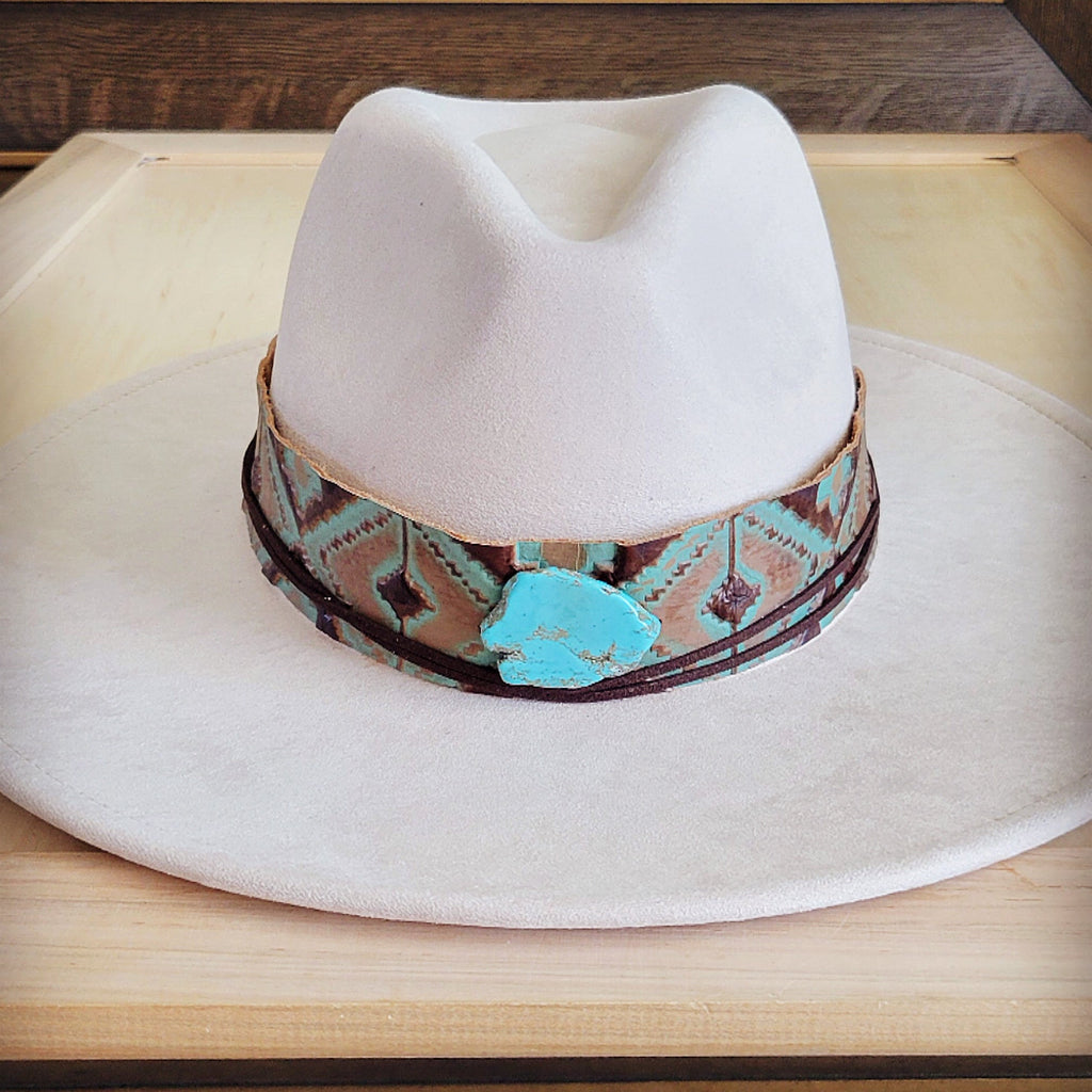 **Wide Genuine Leather Turquoise Navajo Hat Band Only w/ Turq 953i