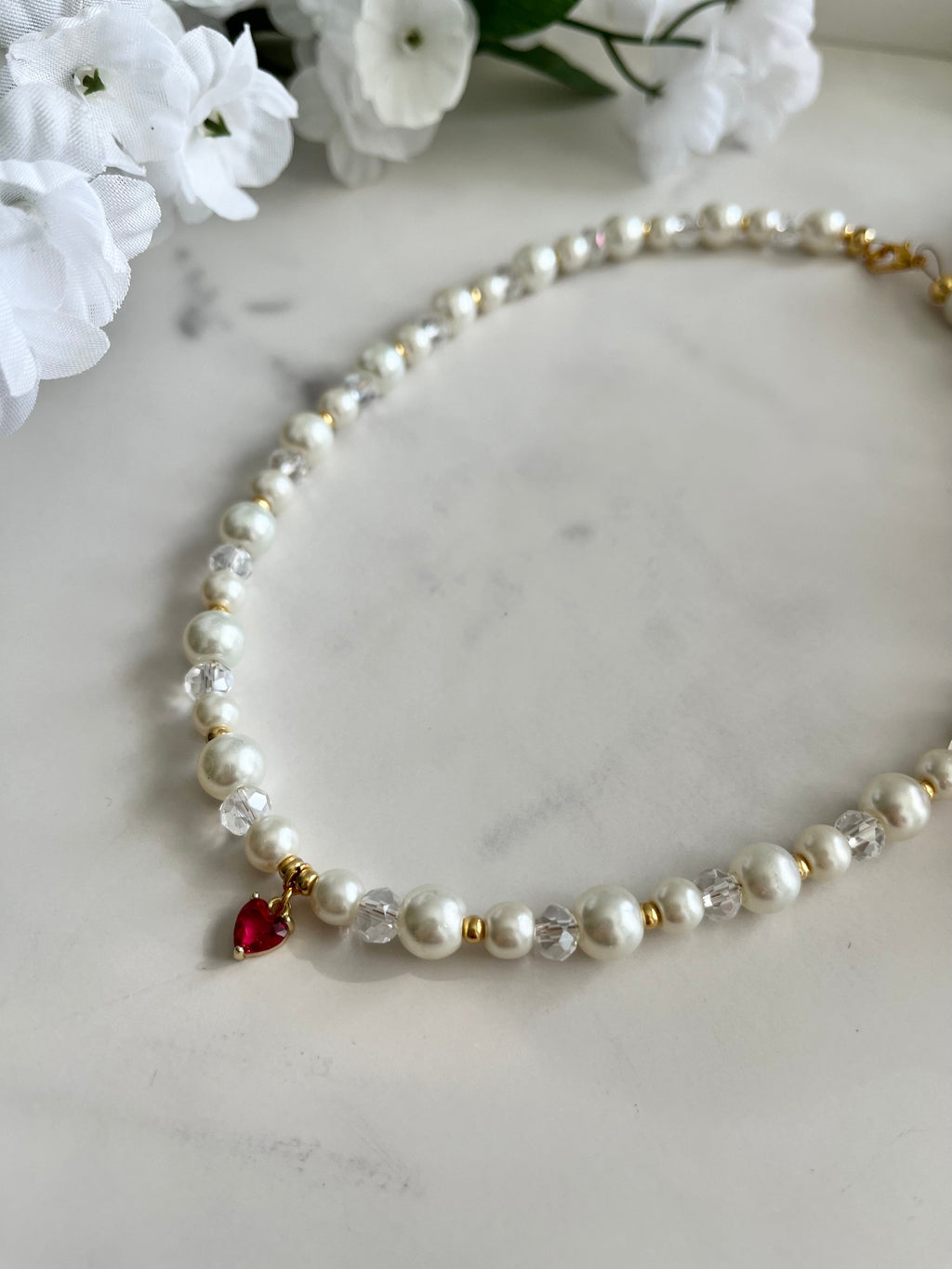 Gold Necklace Pearl Glass Heart Pendant – Christian Jewelry