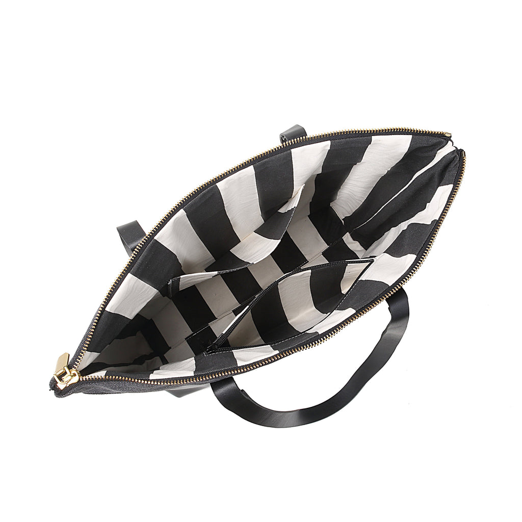 Harriet Tote Bag | Black Washed Canvas + Black Leather