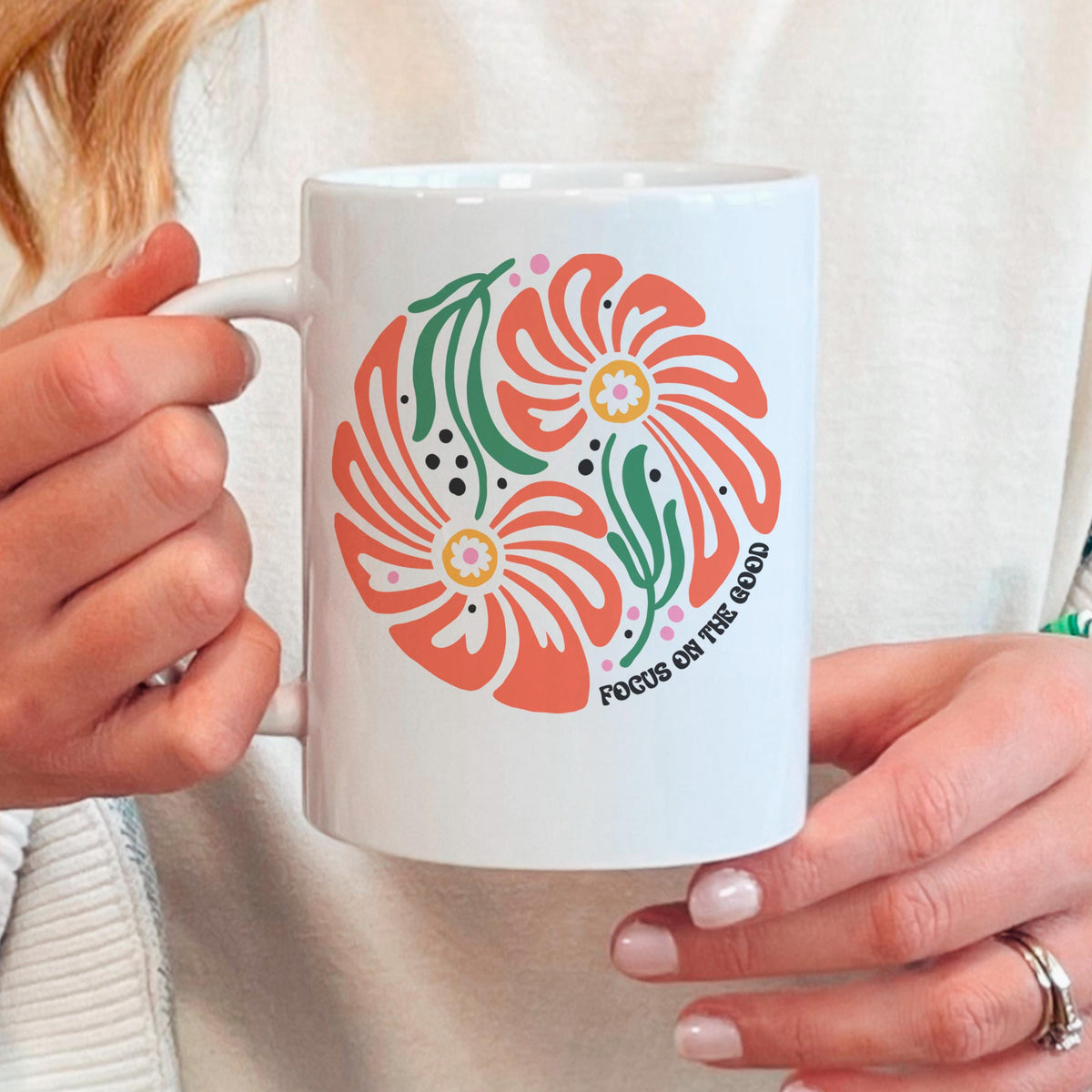Floral Ceramic Mug – Inspirational Coffee Cup with Motivational Flower Pattern