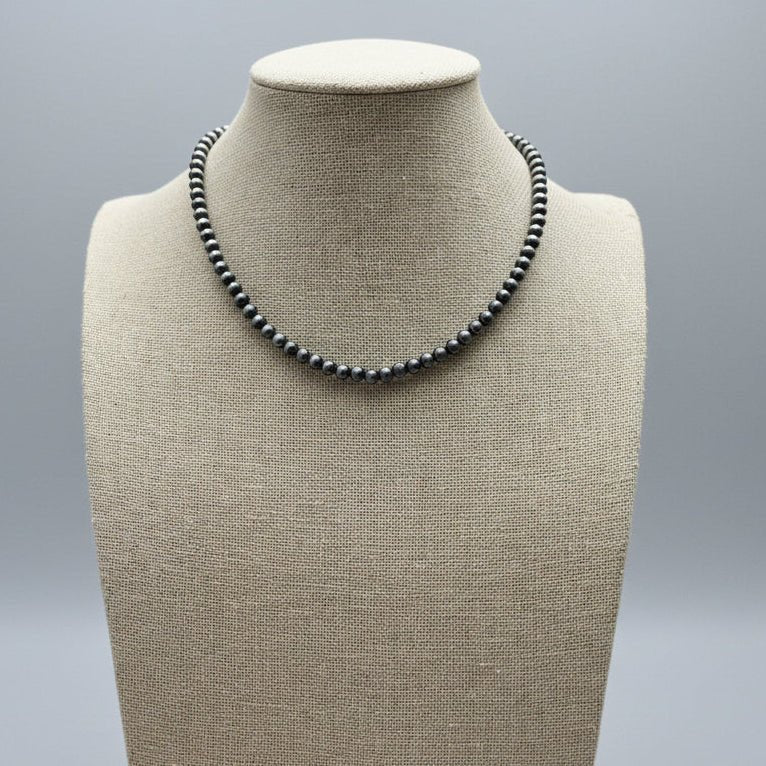 5mm Burnished Faux Silver Pearl Choker & Earring Set — Western Adjustable Set
