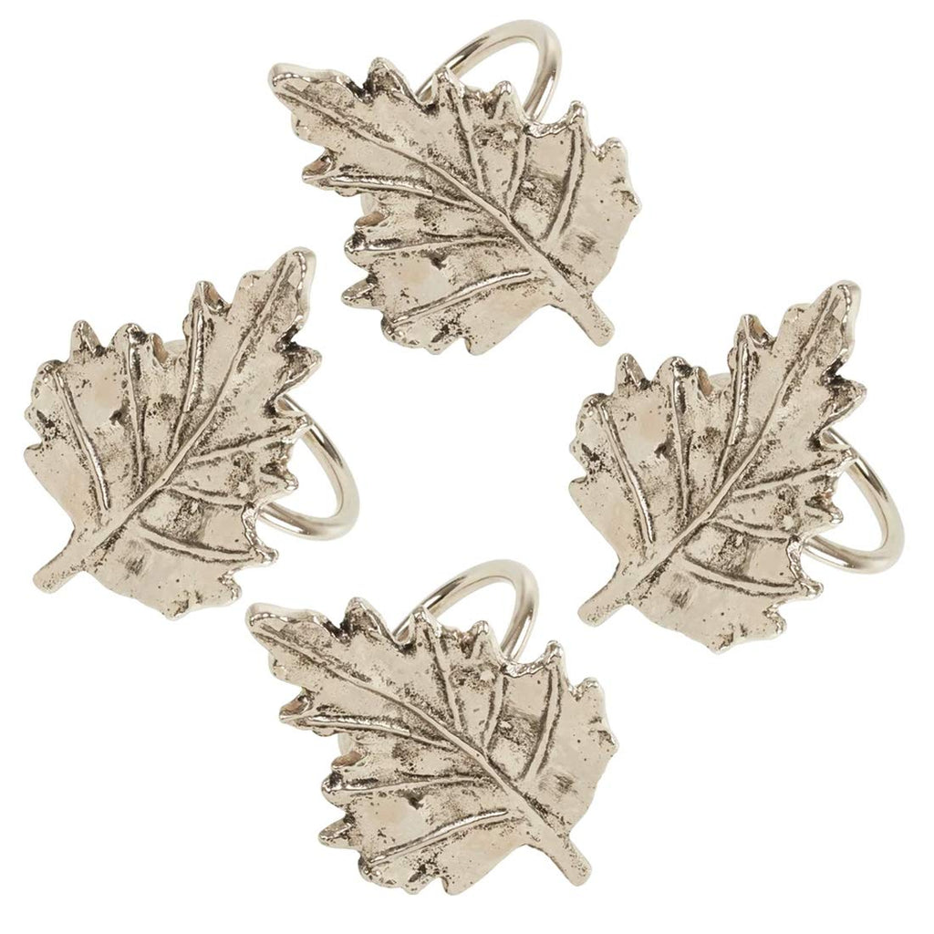 Fennco Styles Maple Leaf Metal Napkin Rings, Set of 4 - Silver Decorative Napkin Holders for Home, Dining Room, Banquet, Family Gathering, Holiday and Special Occasion