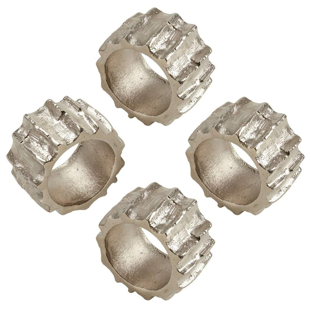 Fennco Styles Contemporary Ribbed Design Metal Napkin Rings, Set of 4 - Aluminum Napkin Holders for Home, Dining Room, Banquet, Family Gathering, Holiday and Special Occasion