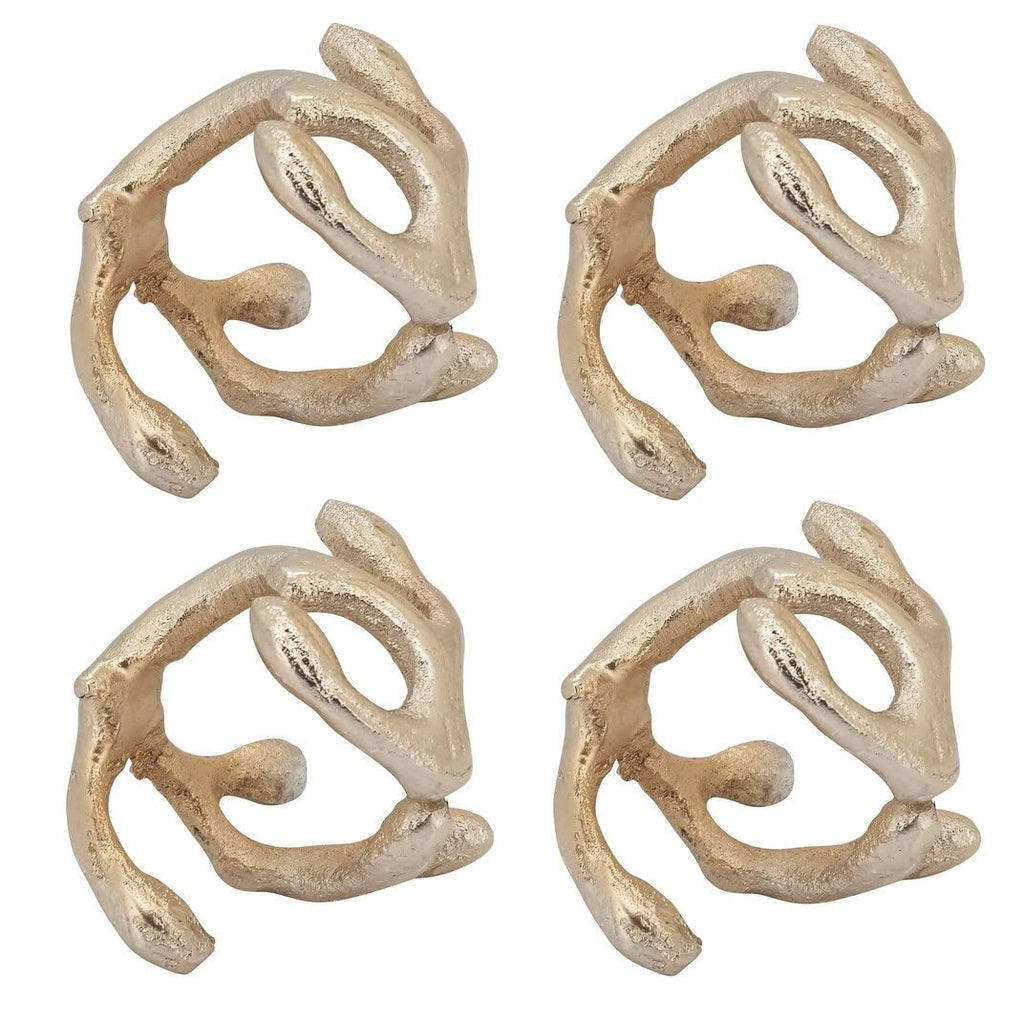 Fennco Styles Modern Twigs Aluminum Napkin Rings, Set of 4 - Bronze Branch Metal Napkin Holder for Everyday Use, Dining Table Décor, Banquets and Special Occasion
