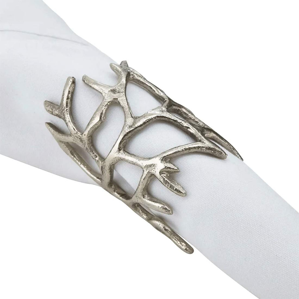 Fennco Styles Wrapped Antler Metal Napkin Rings, Set of 4 - Silver Decorative Napkin Holders for Home, Dining Room, Banquet, Family Gathering, Holiday and Special Occasion