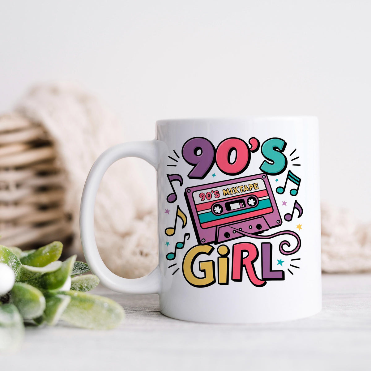 90s Girl Coffee Mug – Retro Cassette Tape Design | Microwave Safe Ceramic Cup