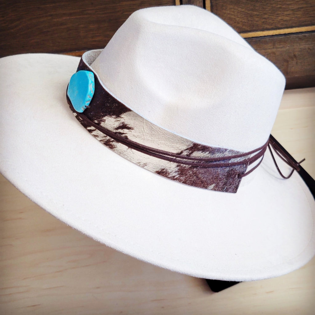 Wide Hair Hide Silver Metallic Hat Band Only w/ Turquoise 953L