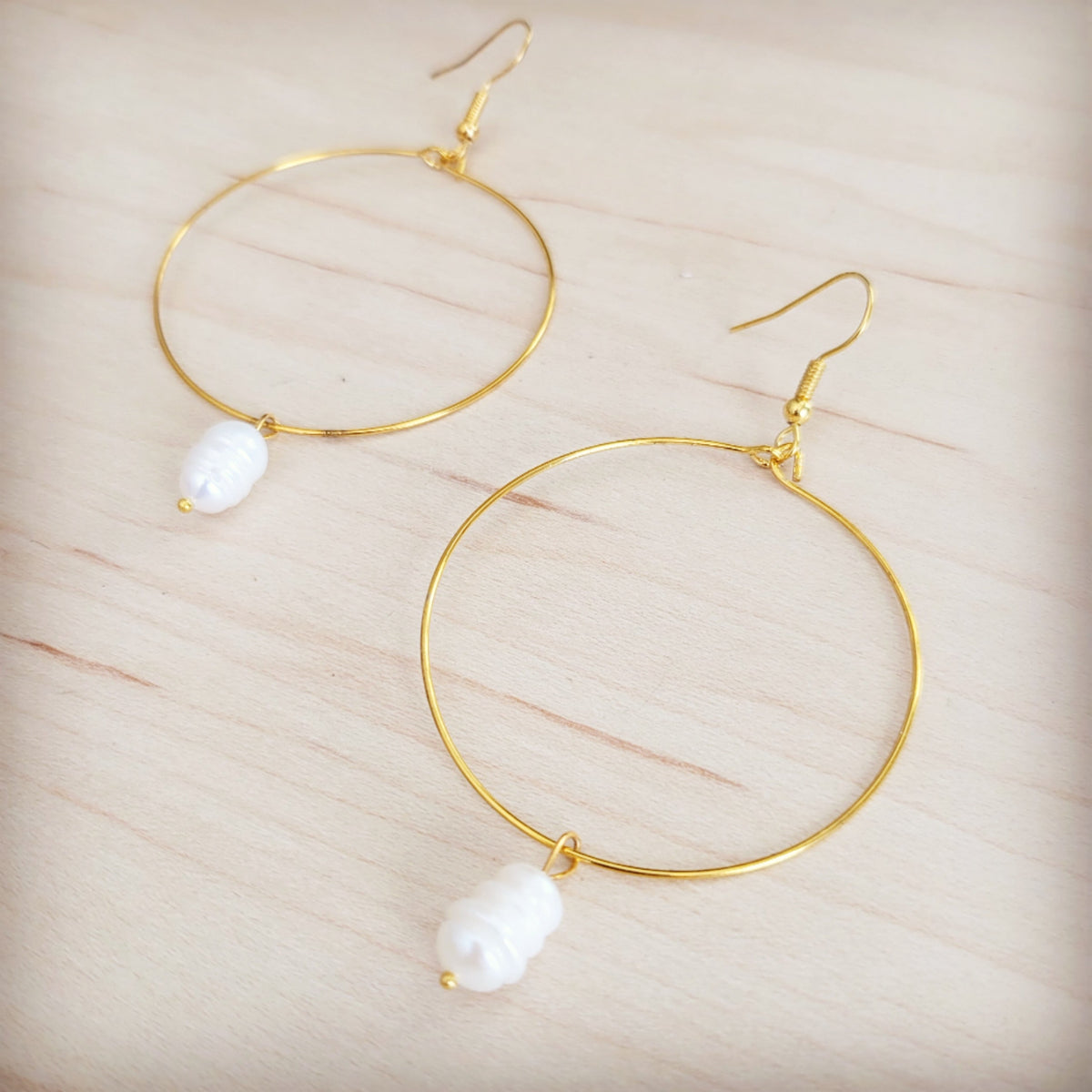 **Beaded Hoop Earrings- Freshwater Pearl Dangle 200bf