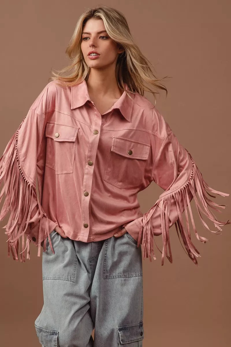 BiBi Suede Fringe Long Sleeve Jacket