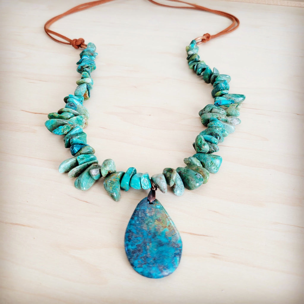 **Natural Turquoise Chunky Necklace with Large Natural Pendant 250f