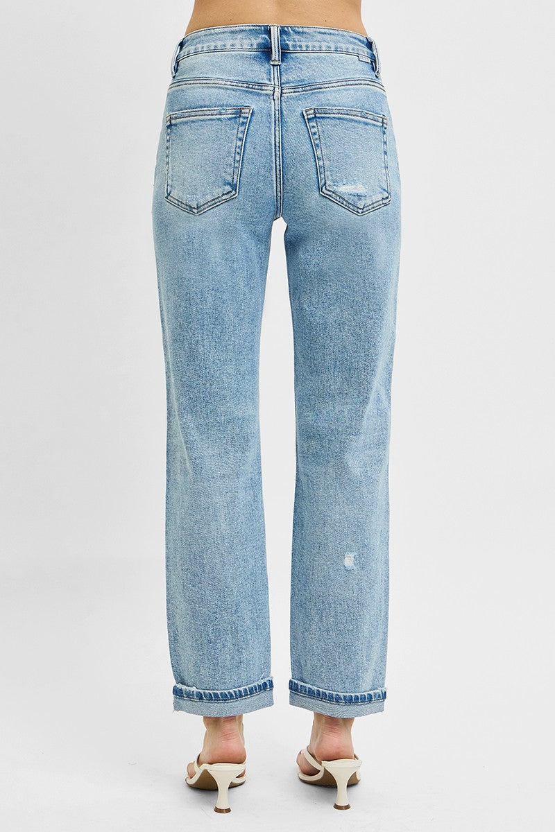 RISEN Full Size High Rise Ankle Boyfriend Distressed Jeans Plus Size