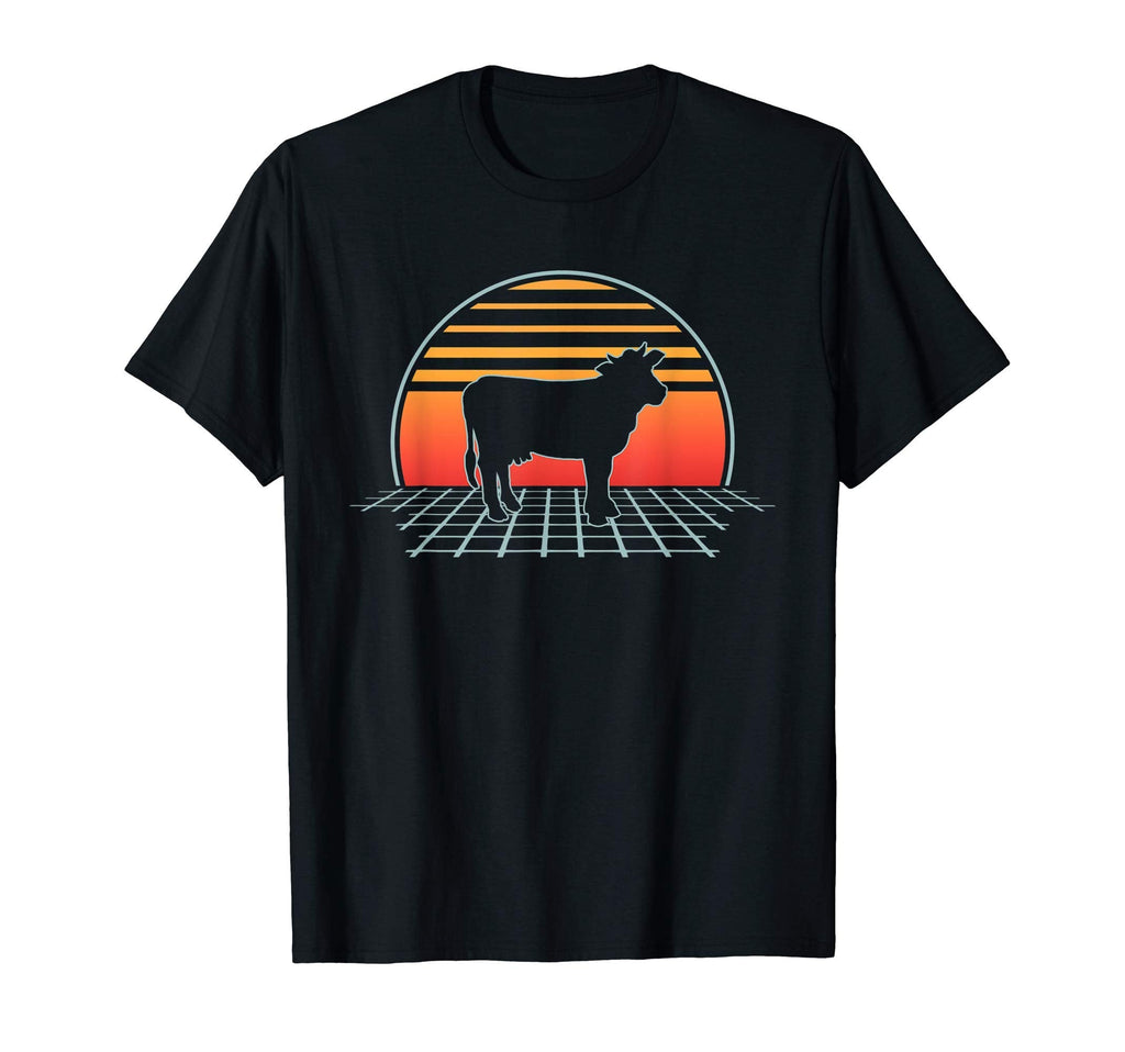 Cow 70S 80S Farm Animal Vaporwave T-Shirt - Casual Everyday Wear Unisex