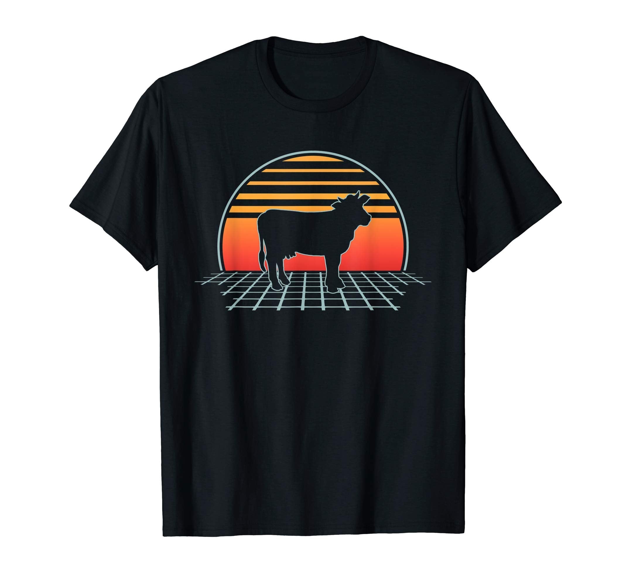 Cow 70S 80S Farm Animal Vaporwave T-Shirt - Casual Everyday Wear Unisex