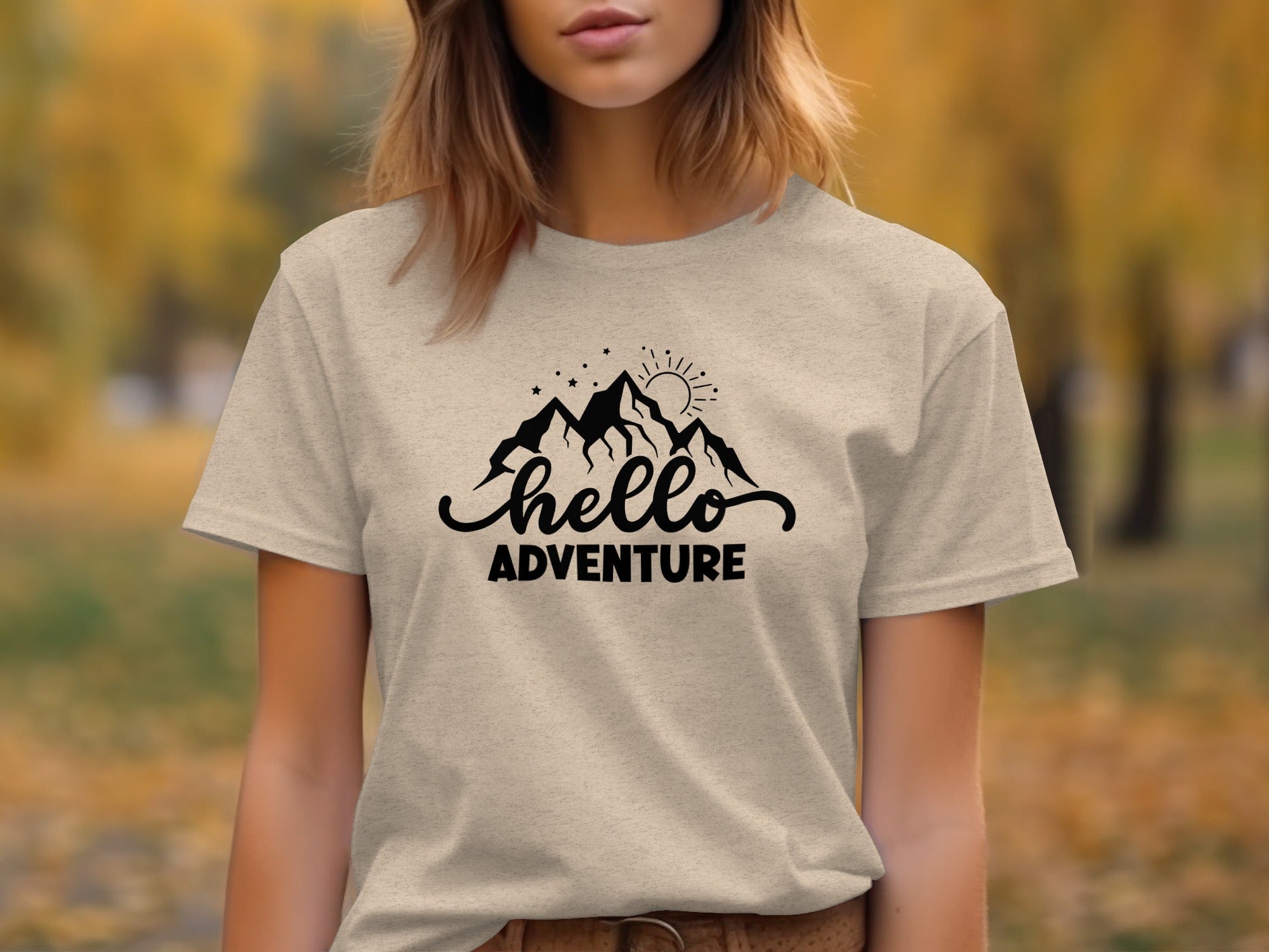 Hello Adventure Mountain Graphic Outdoorsy Scene T-Shirt
