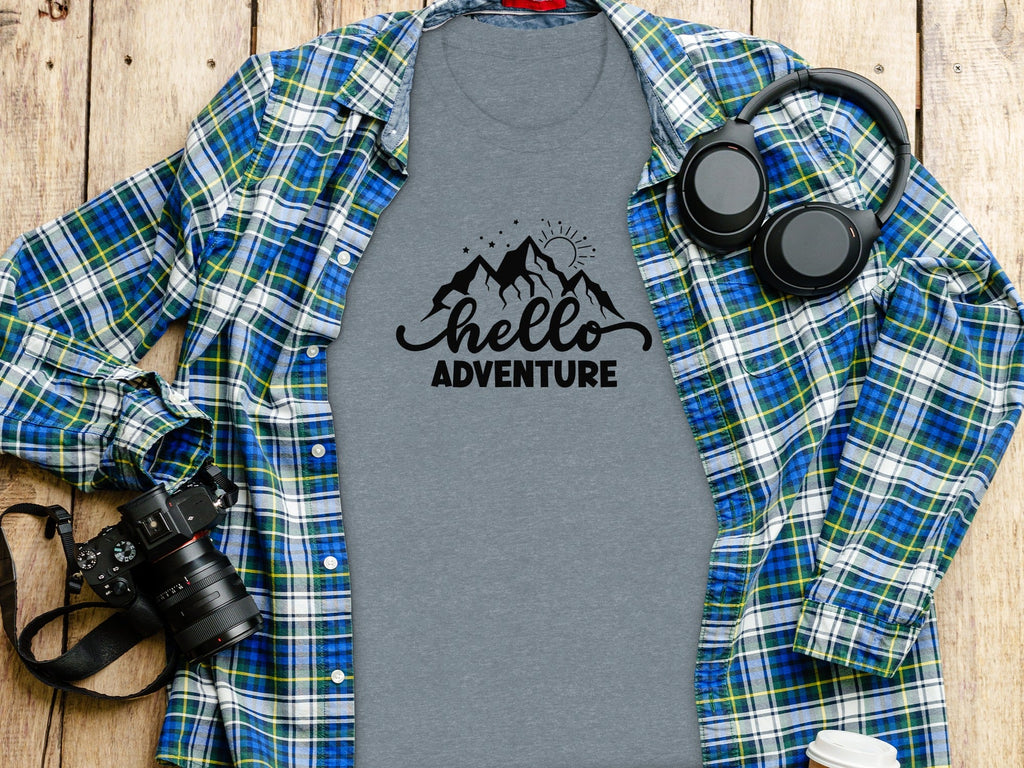 Hello Adventure Mountain Graphic Outdoorsy Scene T-Shirt
