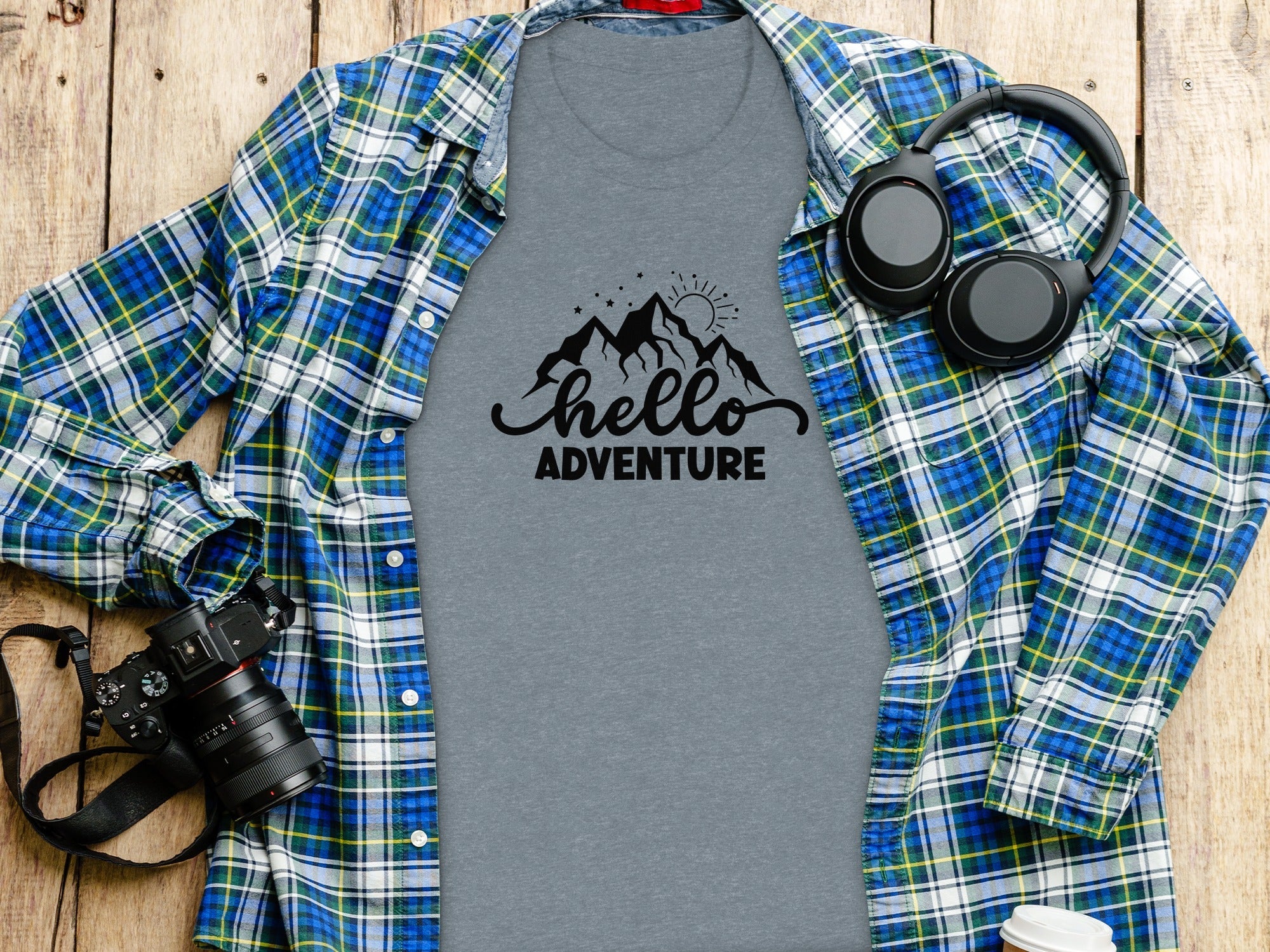 Hello Adventure Mountain Graphic Outdoorsy Scene T-Shirt
