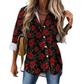 Colores De Mexico Romantic Red Roses Button Up Blouse