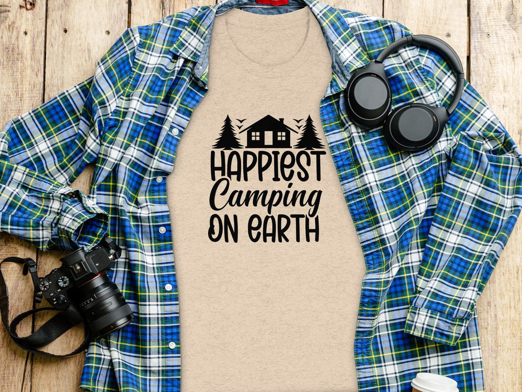 Happiest Camping on Earth Outdoorsy Cabin Life T-Shirt