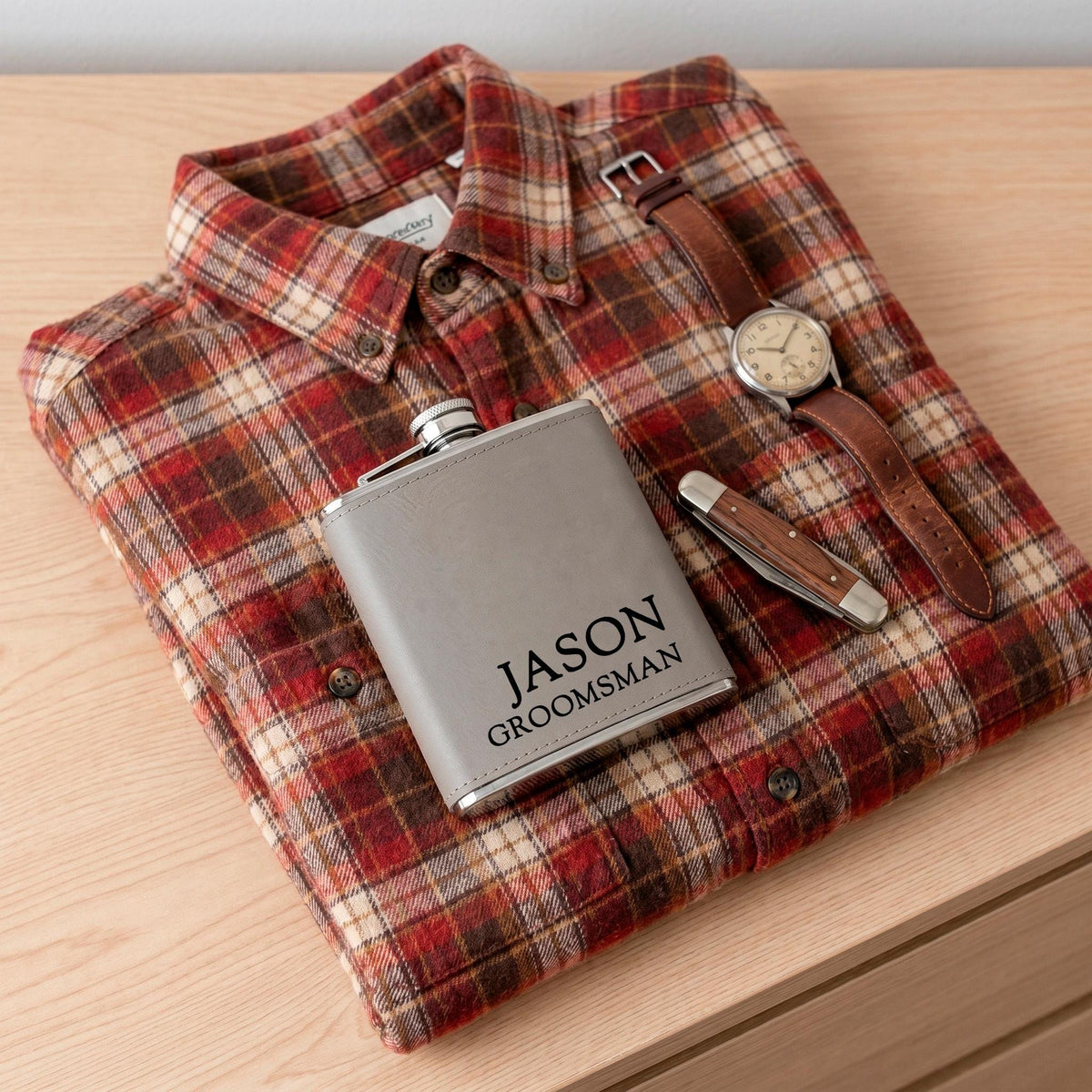 Leather Flask - Custom Engraved Stainless Steel Flask With Durable Leather Sleeve