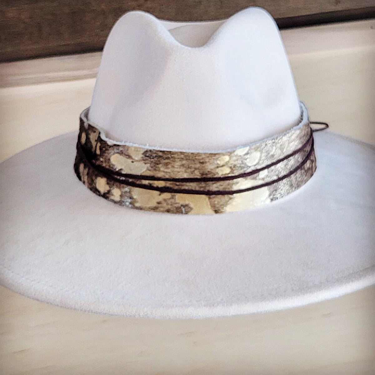 **Wide Hair Hide Mixed Metallic Hat Band Only 954e