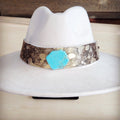 Wide Genuine Leather Mixed Metallic Hat Band Only  w/ Turq 953t