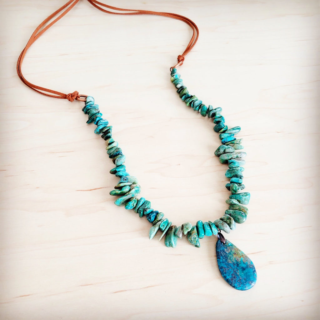 **Natural Turquoise Chunky Necklace with Large Natural Pendant 250f