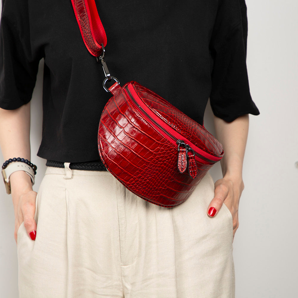 Alora Leather Bag – Croc-Embossed Leather Men & Women Crossbody & Belt Bag for Everyday Elegance | Minimal & Handcrafted