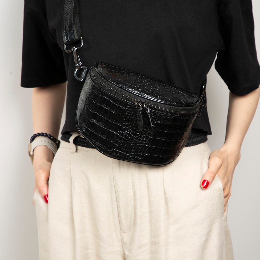 Alora Leather Bag – Croc-Embossed Leather Men & Women Crossbody & Belt Bag for Everyday Elegance | Minimal & Handcrafted