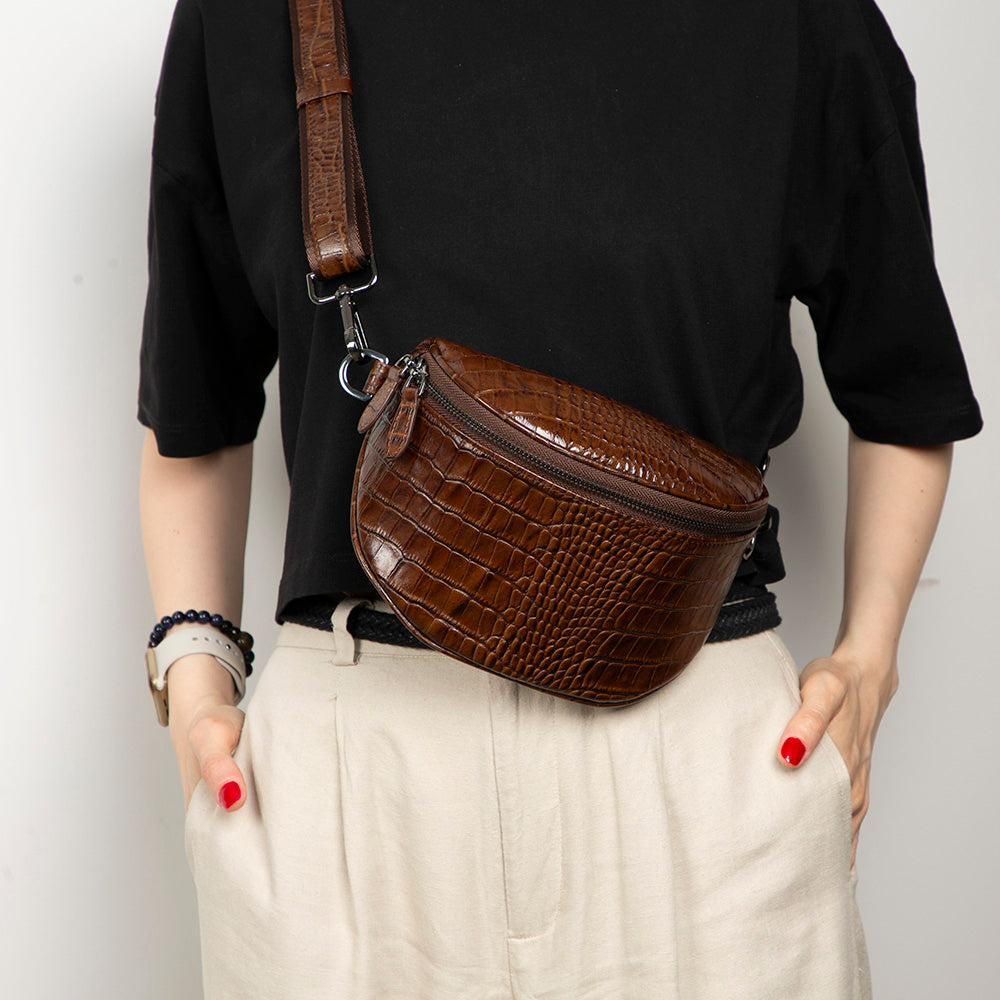 Alora Leather Bag – Croc-Embossed Leather Men & Women Crossbody & Belt Bag for Everyday Elegance | Minimal & Handcrafted