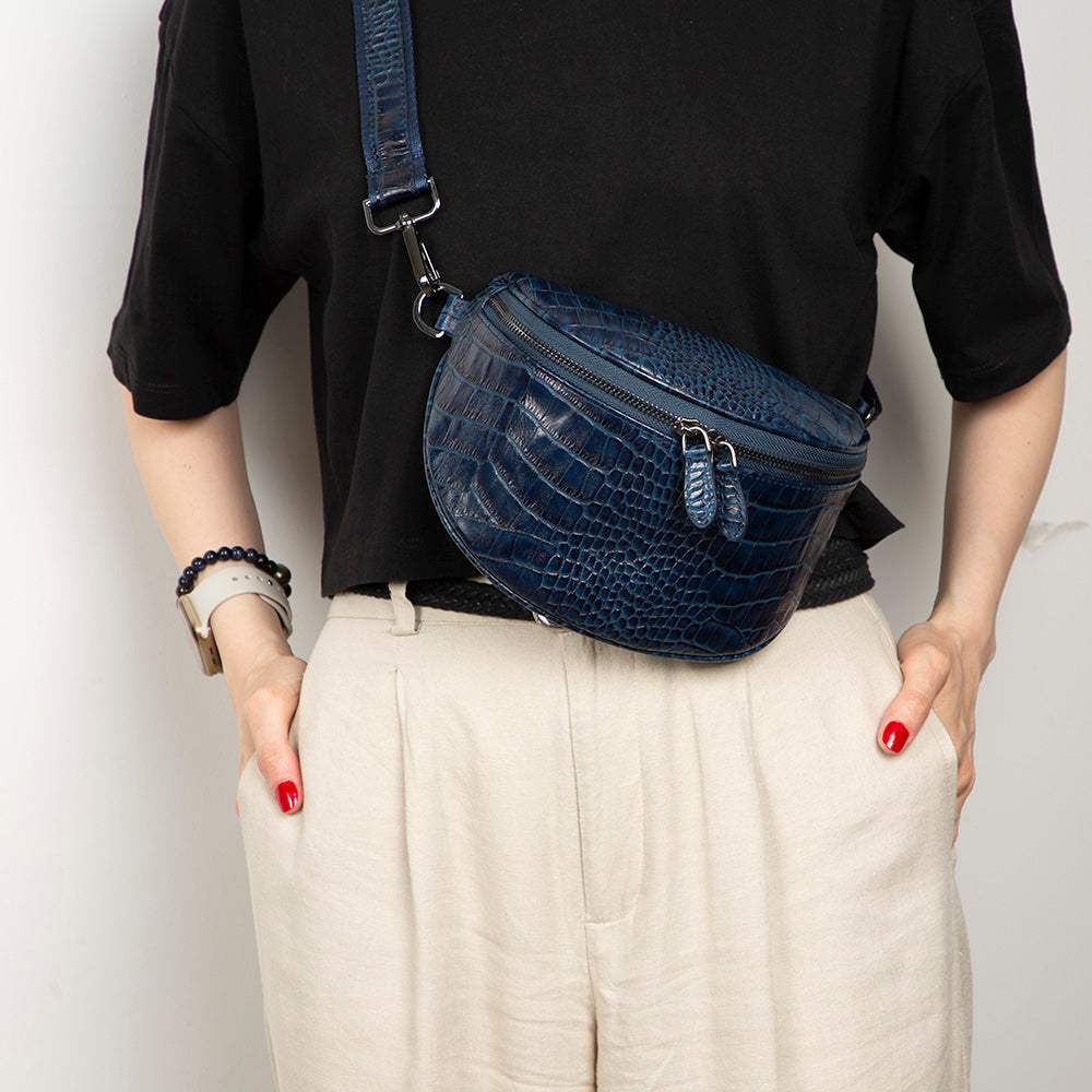 Alora Leather Bag – Croc-Embossed Leather Men & Women Crossbody & Belt Bag for Everyday Elegance | Minimal & Handcrafted