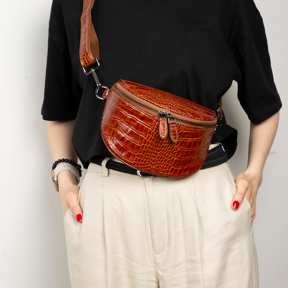 Alora Leather Bag – Croc-Embossed Leather Men & Women Crossbody & Belt Bag for Everyday Elegance | Minimal & Handcrafted