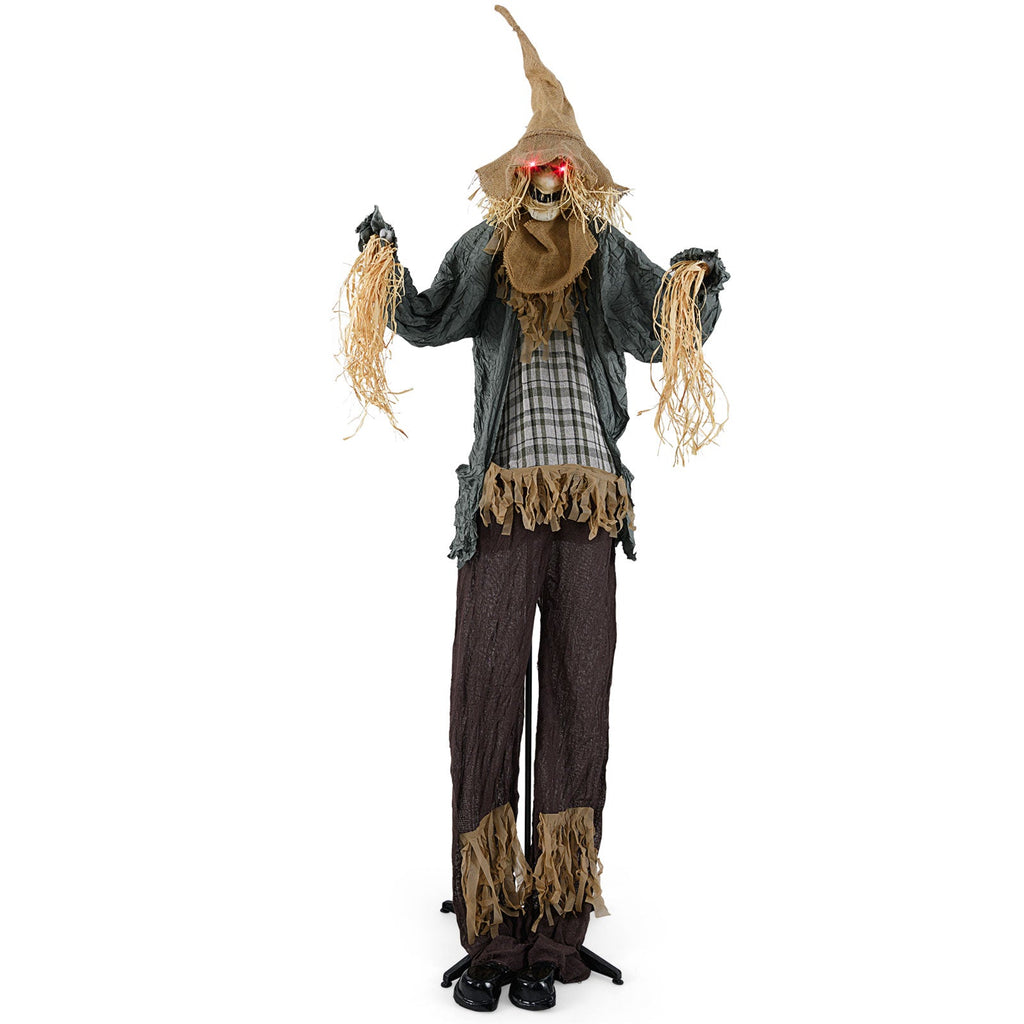 7 FT Halloween Decoration Animated Standing Scary Scarecrow with Light-up Eyes for Hunted Houses