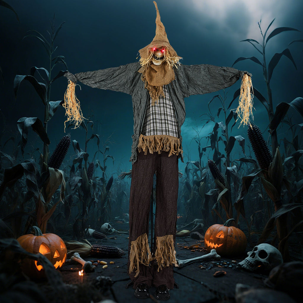 7 FT Halloween Decoration Animated Standing Scary Scarecrow with Light-up Eyes for Hunted Houses