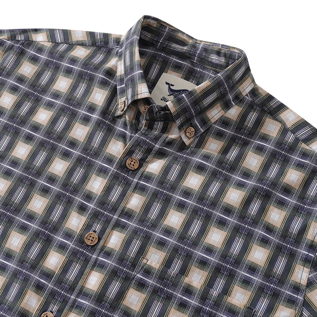 Men's Hawaiian Shirt Urban Sophistication Plaid Cotton Button-down Long Sleeve Aloha Shirt By Amy