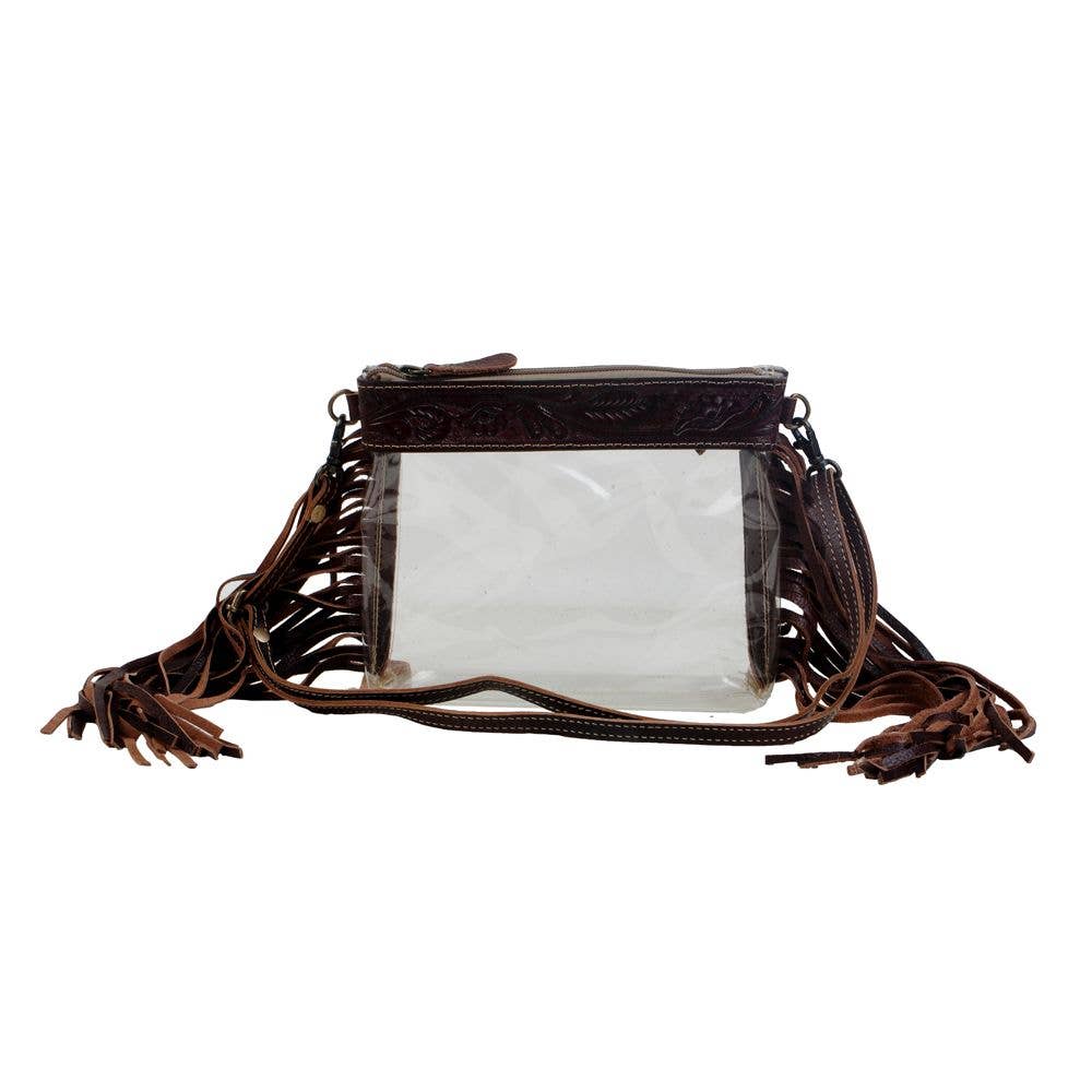 Nightlife Tooled Leather Clear Fringe Purse- Branding Iron Western Wear