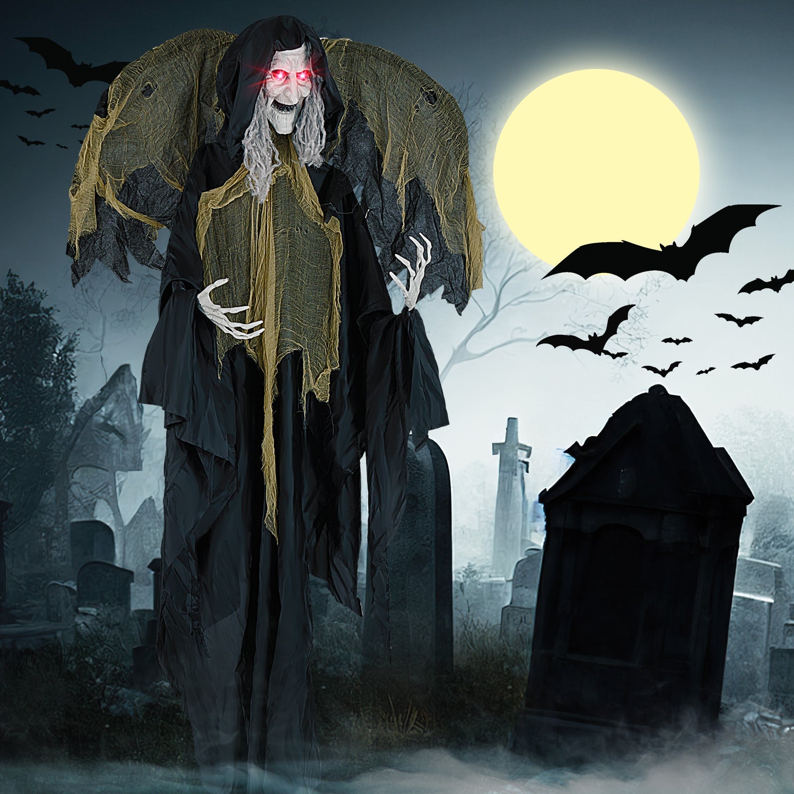 8.2 ft Halloween Standing Witch with Lighted Eyes and Automatic Wing Movement