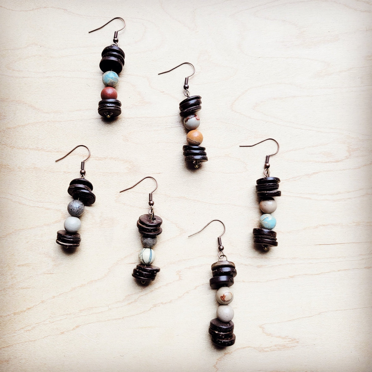 **Aqua Terra and Wood Drop Earrings 225d