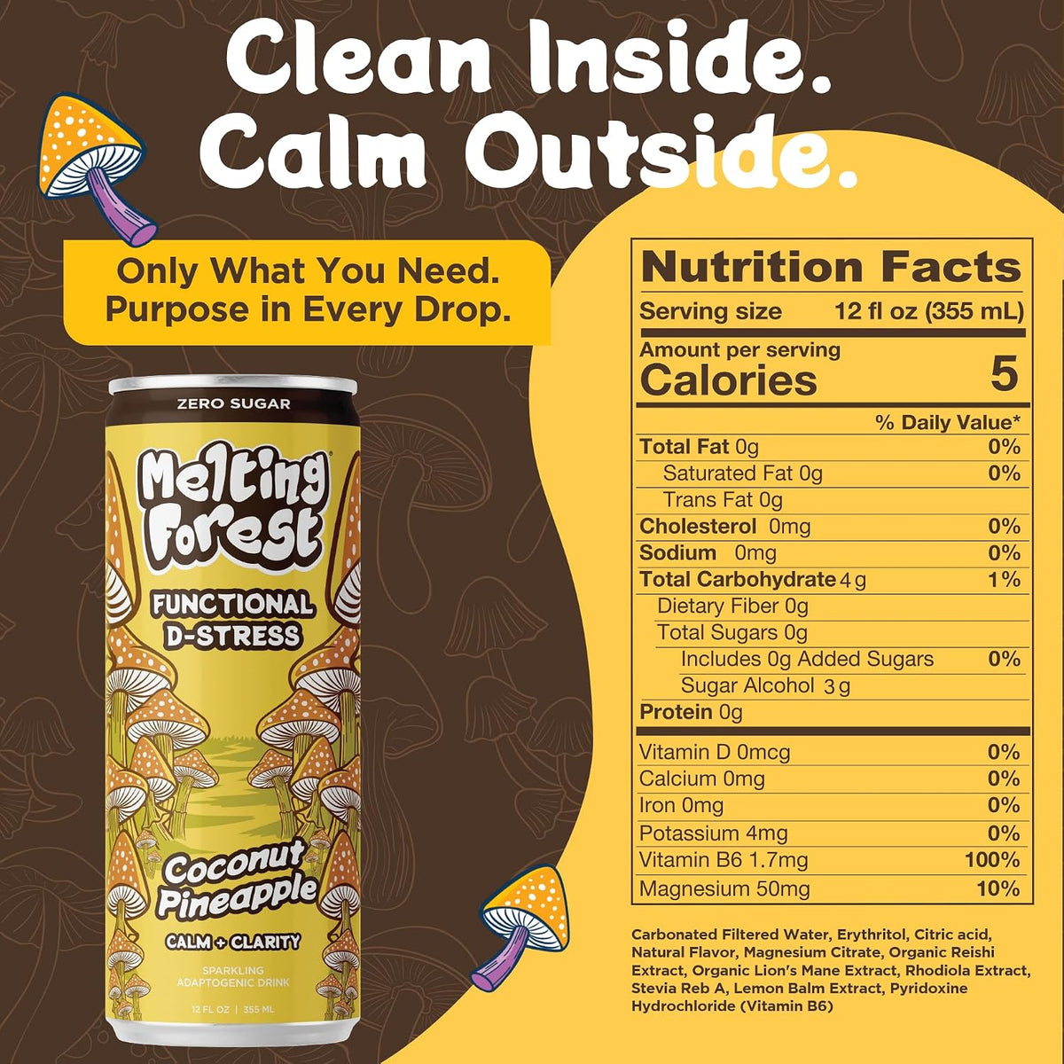 Mushroom D-Stress Drink 12 pack - Coconut Pineapple