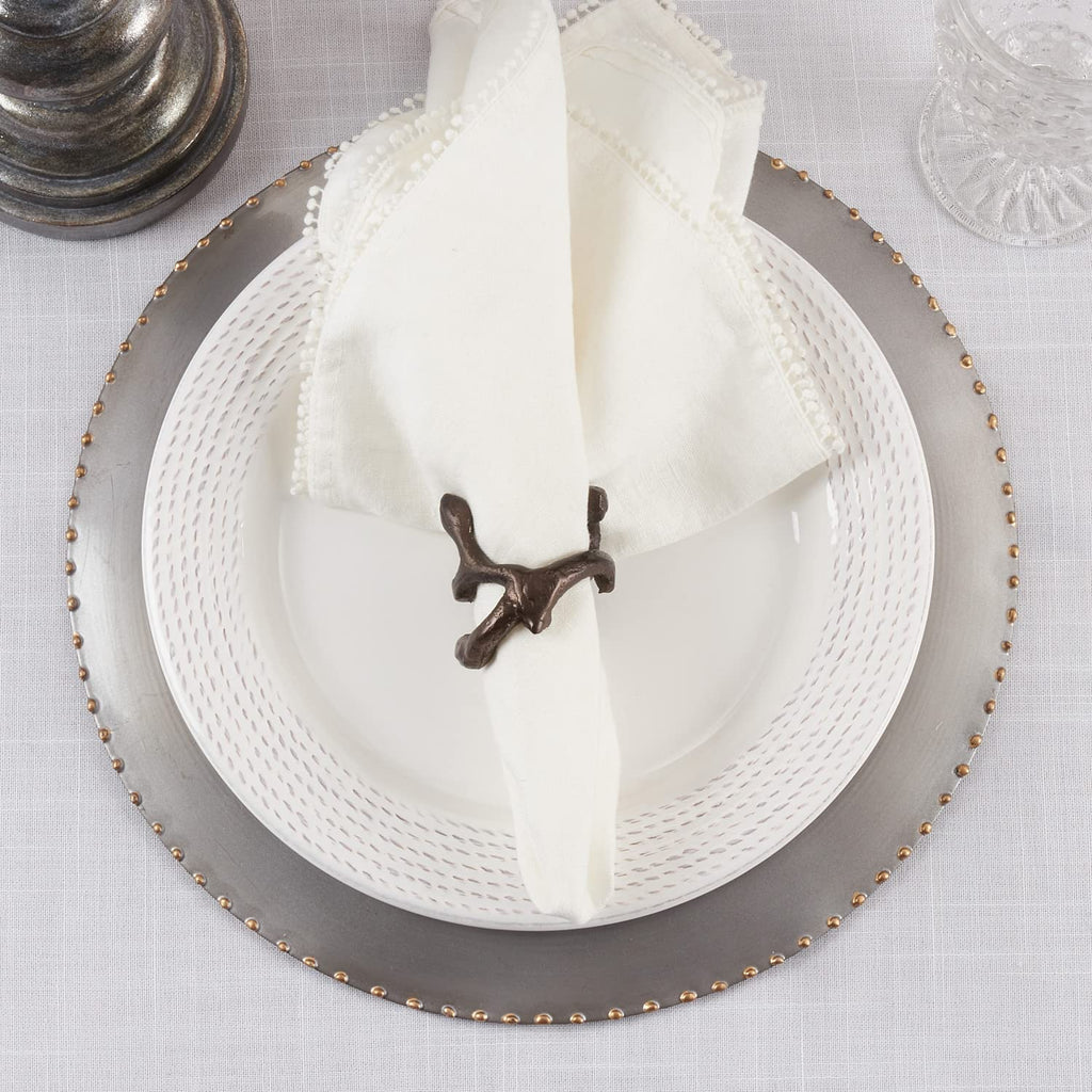Fennco Styles Modern Twigs Aluminum Napkin Rings, Set of 4 - Bronze Branch Metal Napkin Holder for Everyday Use, Dining Table Décor, Banquets and Special Occasion