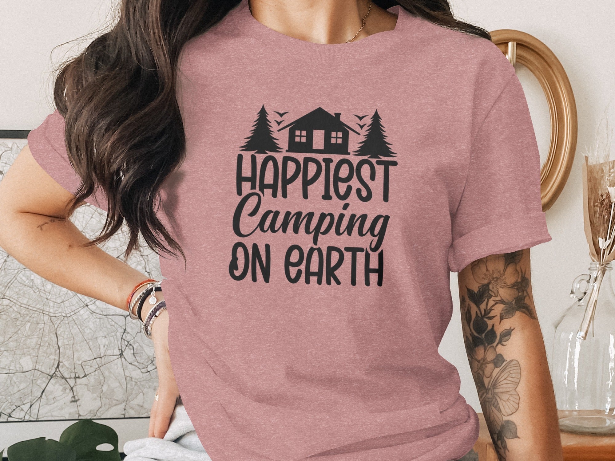 Happiest Camping on Earth Outdoorsy Cabin Life T-Shirt