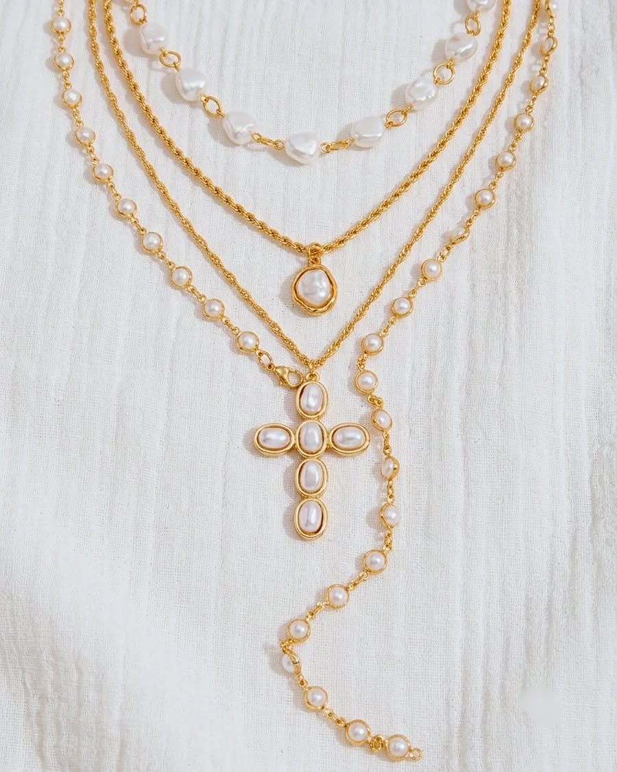 FAITH PEARL CHUNKY CROSS LARIAT CHAIN NECKLACE | WATERPROOF JEWELRY YOU WILL LOVE
