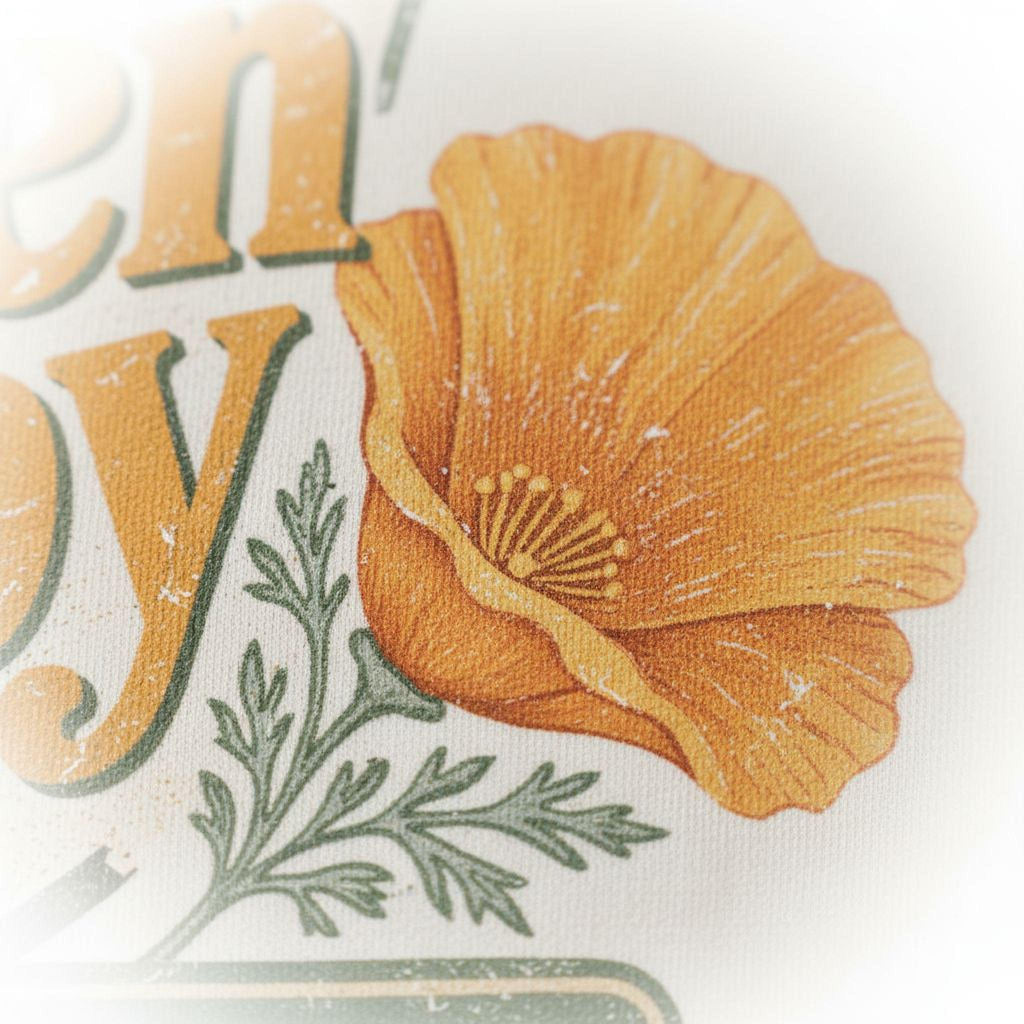 California Poppy Shirt - Retro Travel Tee | Soft Cotton Botanical Print