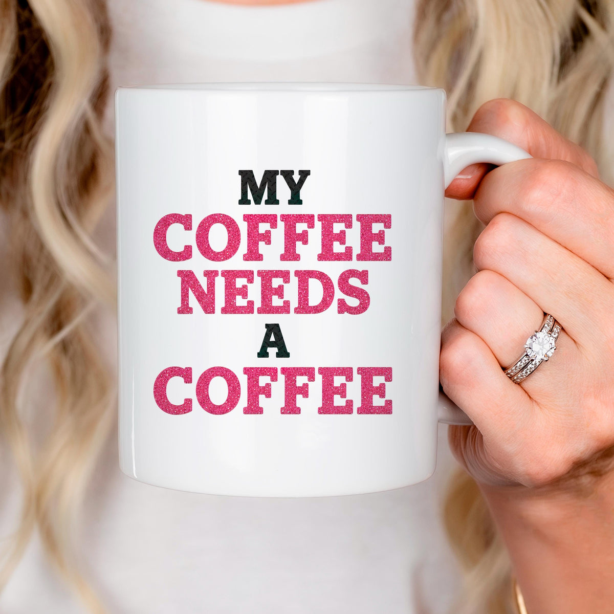 Funny Coffee Mug | Coffee Addict Gift - Glitter Style Ceramic Cup, Dishwasher Safe