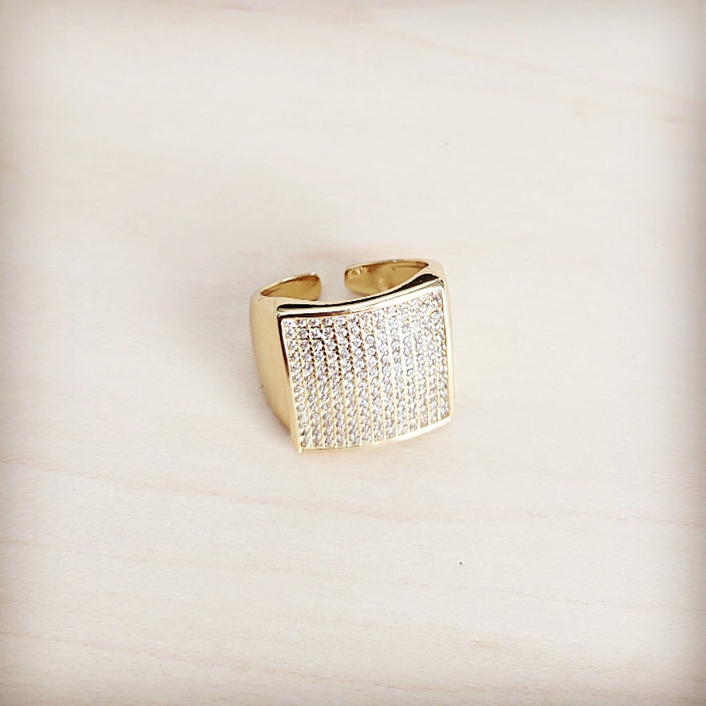 **Square Sparkle Gilded Statement Ring 013mm