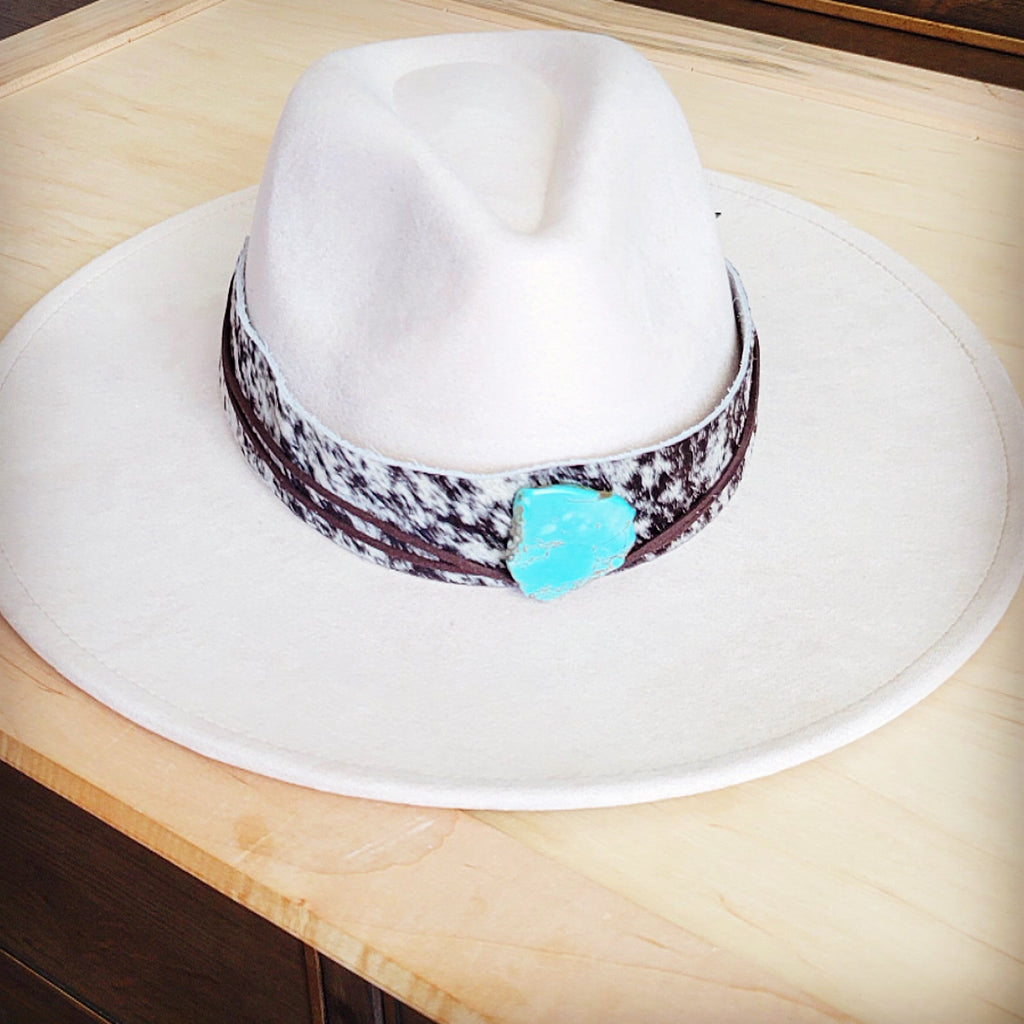 **Wide Genuine Leather Black Spotted Hat Band Only w/ Tur 953k