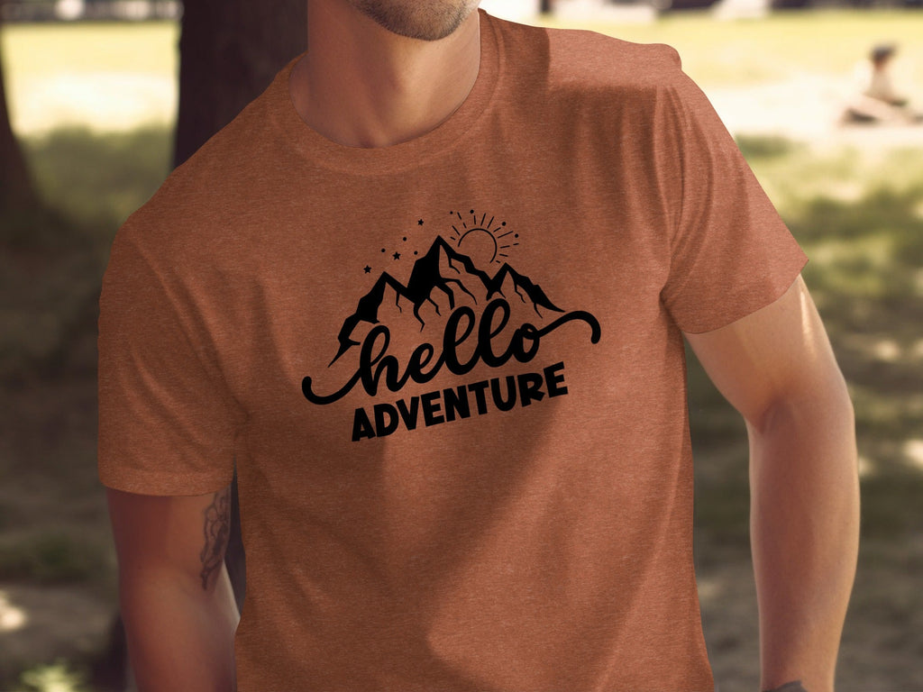 Hello Adventure Mountain Graphic Outdoorsy Scene T-Shirt
