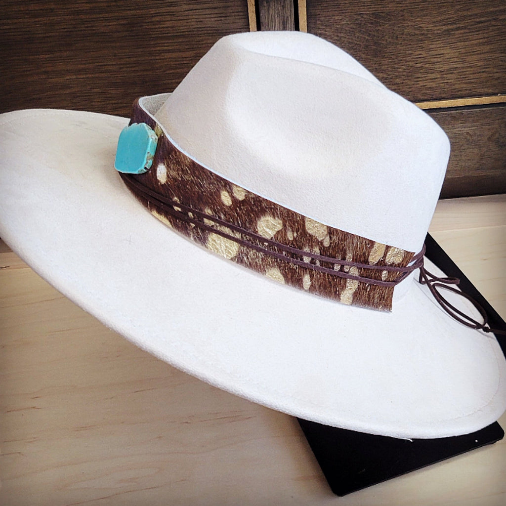 Wide Genuine Leather Mixed Metallic Hat Band Only  w/ Turq 953t
