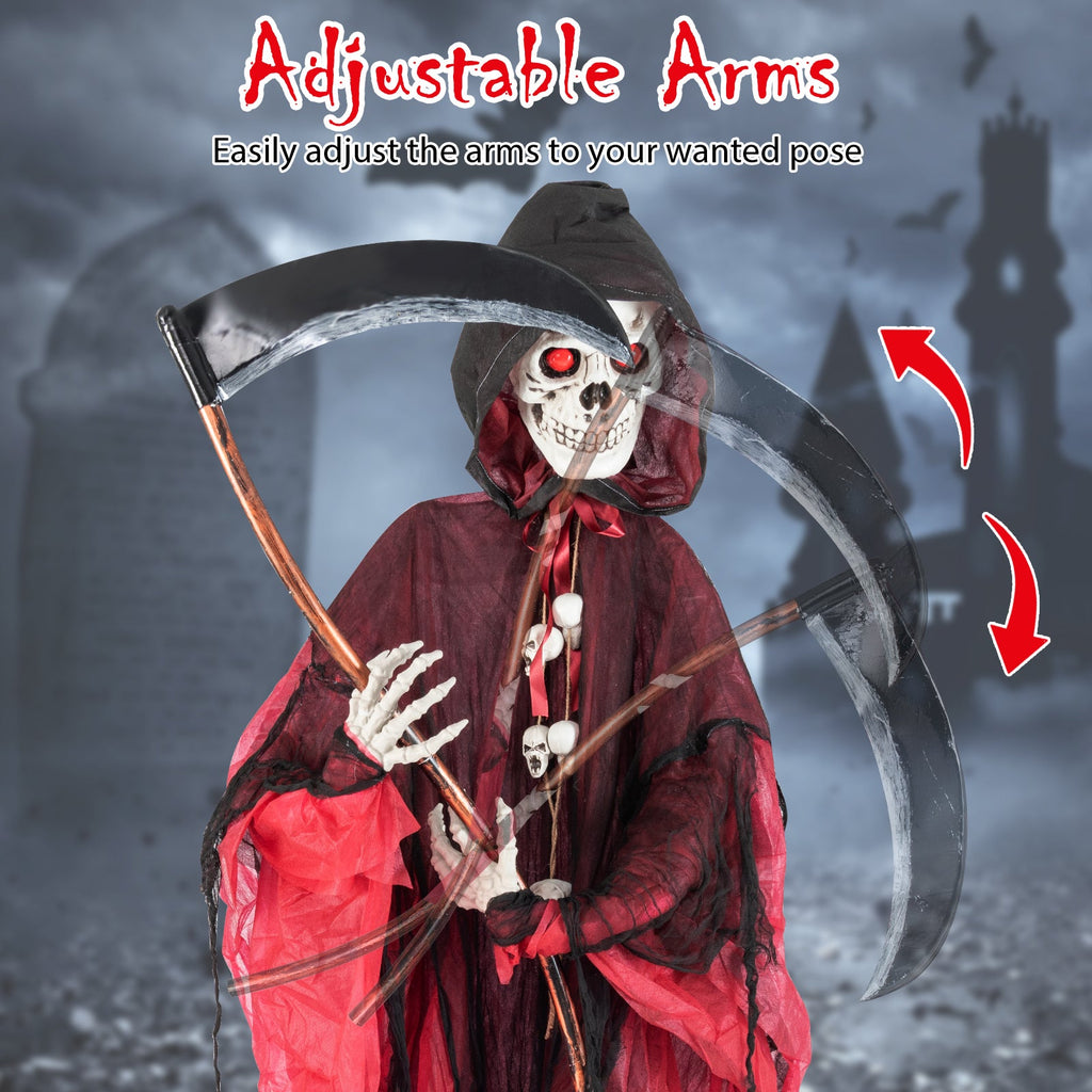 8 Feet Halloween Standing Grim Reaper with Terrifying Sounds and Lighted Eyes