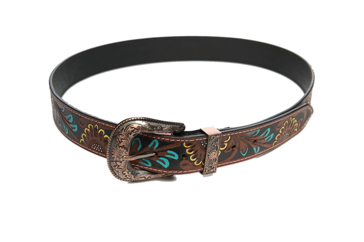 Turquoise and Sunflowers Belt- Branding Iron Western Wear